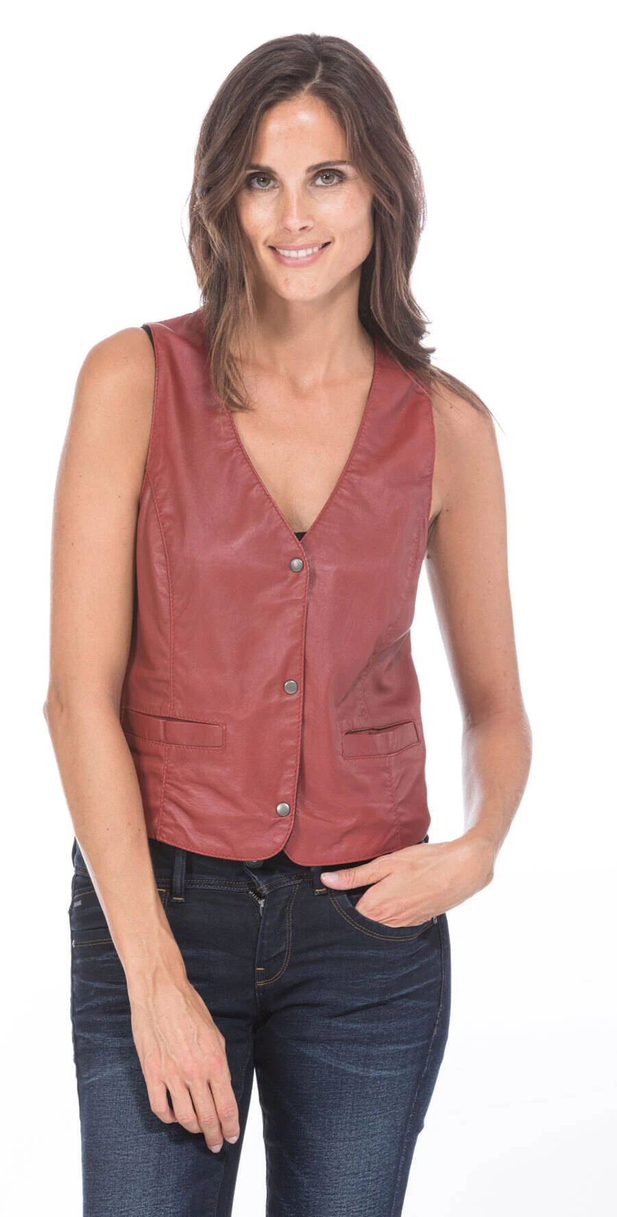 Gilet Cuir Femme Rouge "LADY 01" – Image 5