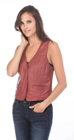 Gilet Cuir Femme Rouge "LADY 01" -Maroquinerie gilet en cuir dagneau rouge sans manches lady 2 064602400 1726 24092020