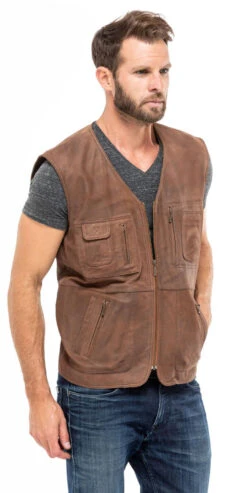Gilet Cuir Homme Whisky " GERO " -Maroquinerie gilet sans manches gero whisky mannequin 5 068136700 1537 05102018