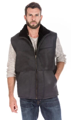 Gilet Sans Manches Mouton Homme Noir " ASPIN " -Maroquinerie gilet sans manches mouton chaud hiver aspin14368 010058800 1448 26092017