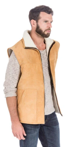Gilet Sans Manches Homme Mouton Cognac " NORE " -Maroquinerie gilet sans manches mouton naturel zippe nore14350 068322600 1448 26092017