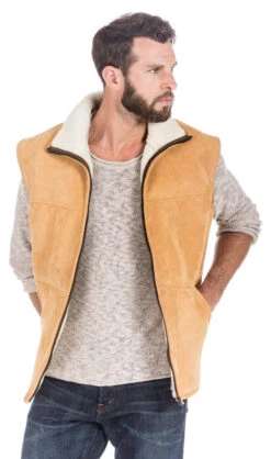 Gilet Sans Manches Homme Mouton Cognac " NORE " -Maroquinerie gilet sans manches mouton naturel zippe nore14351 080743800 1448 26092017