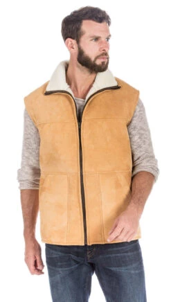 Gilet Sans Manches Homme Mouton Cognac " NORE " -Maroquinerie gilet sans manches mouton naturel zippe nore14359 043264000 1448 26092017