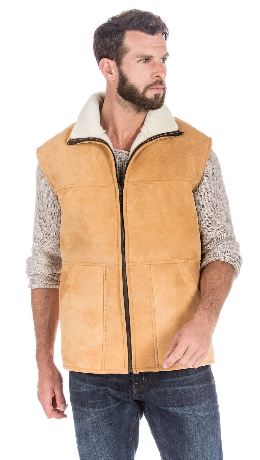 Gilet Sans Manches Homme Mouton Cognac " NORE " – Image 8