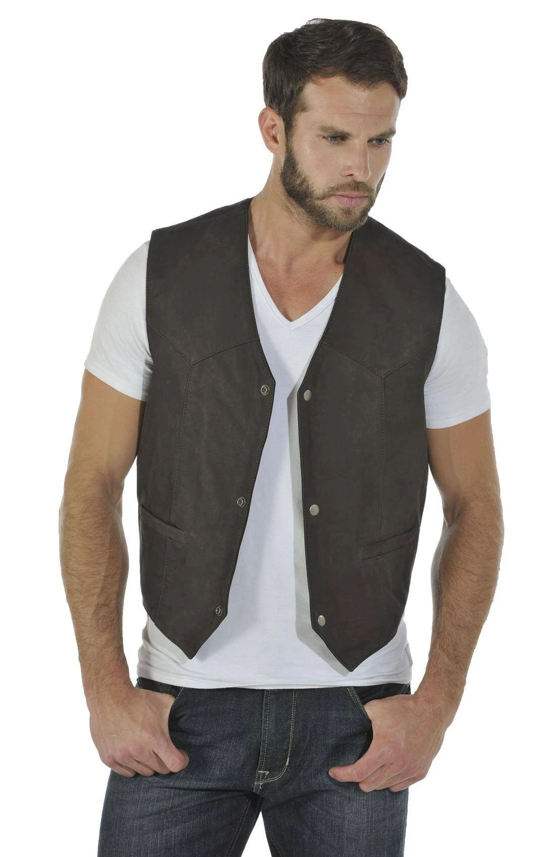 Gilet Cuir Homme Vachette Timber Marron Aspect Nubuck Sport " GILET " 2 Gilet Cuir Homme Vachette Timber Marron Aspect Nubuck Sport " GILET " – Image 2