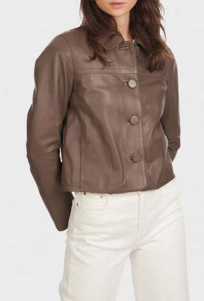 Oakwood Veste Courte En Cuir D'agneau Smoke " 64158 " 3 Oakwood Veste Courte En Cuir D'agneau Smoke " 64158 " – Image 3