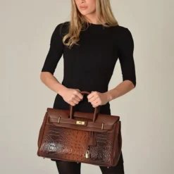 Mac Douglas - Sac à Main Pyla Meryl S Croco CR23 Moka -Maroquinerie grand sac a main pyla meryl s cr23 croco moka mac douglas femme 4