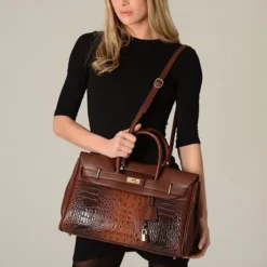 Mac Douglas - Sac à Main Pyla Meryl S Croco CR23 Moka -Maroquinerie grand sac a main pyla meryl s cr23 croco moka mac douglas femme 5