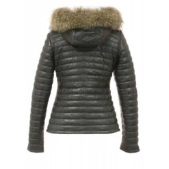 Blouson Cuir Femme Kaki Fonce Style Doudoune Oakwood "62666"