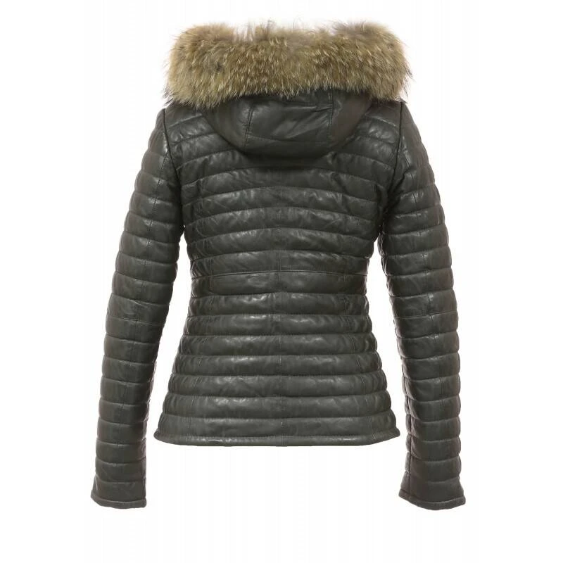 Blouson Cuir Femme Kaki Fonce Style Doudoune Oakwood "62666"