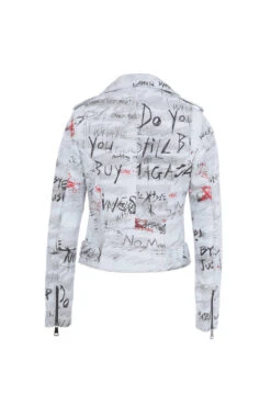 Blouson Cuir Femme Agneau Blanc Imprimé " HARRY "