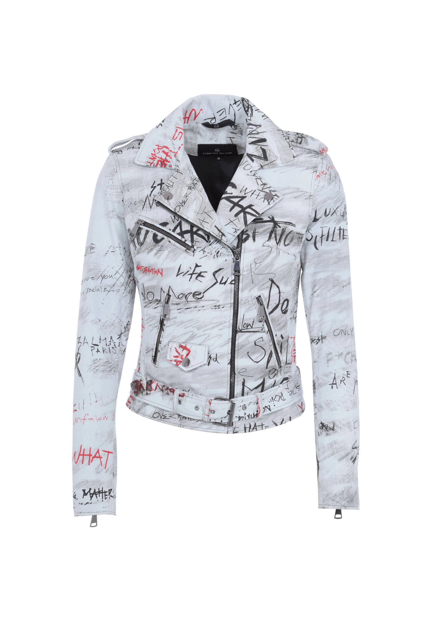 Blouson Cuir Femme Agneau Blanc Imprimé " HARRY " 2 Blouson Cuir Femme Agneau Blanc Imprimé " HARRY " – Image 2