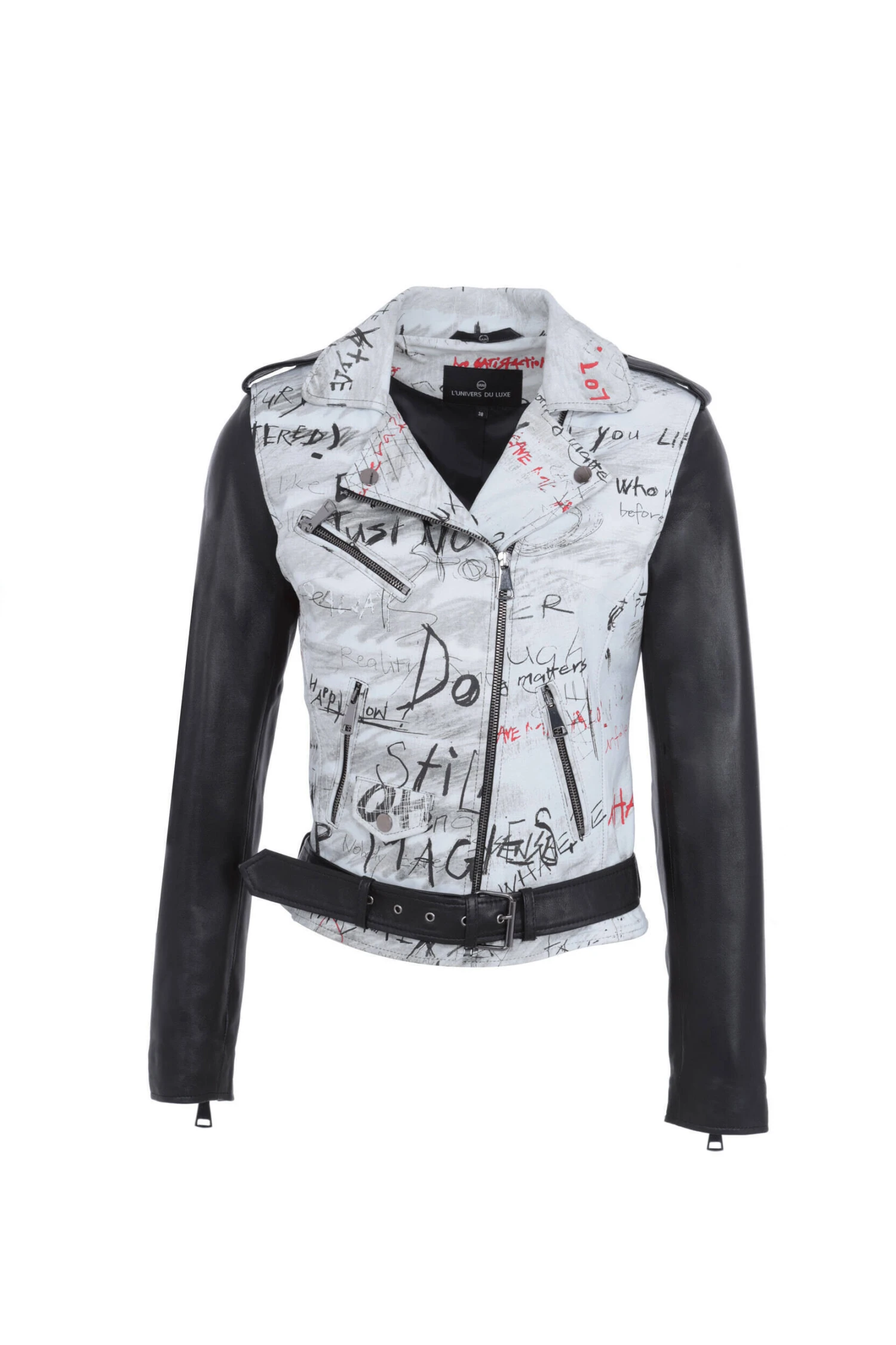 Blouson Cuir Femme Agneau Noir Imprimé " HARRY " 2 Blouson Cuir Femme Agneau Noir Imprimé " HARRY " – Image 2