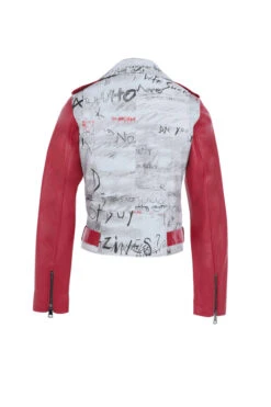 Blouson Cuir Femme Agneau Rouge Imprimé " HARRY "