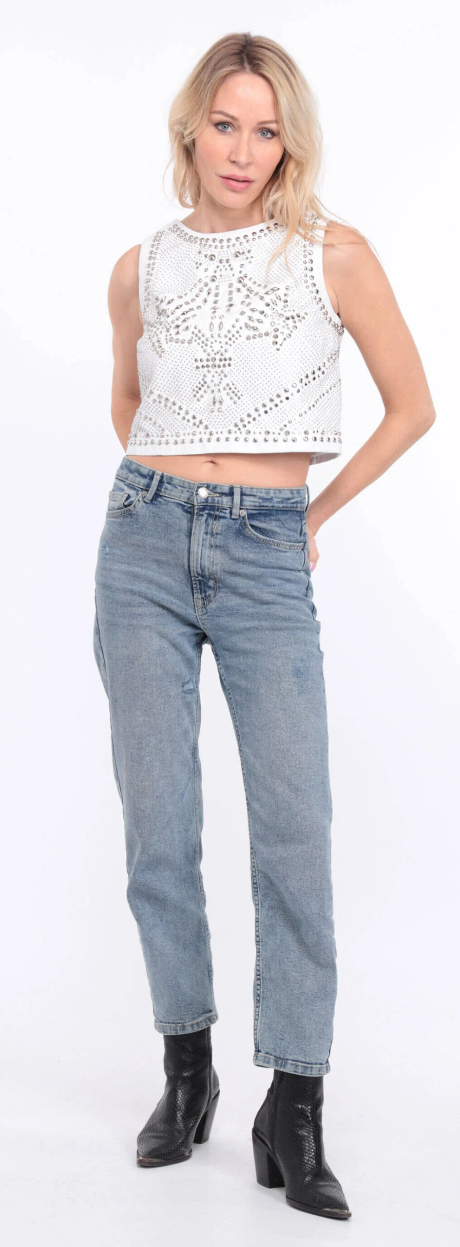 Débardeur Cuir Femme Blanc Clouté " FELINE " 13 Débardeur Cuir Femme Blanc Clouté " FELINE " – Image 13