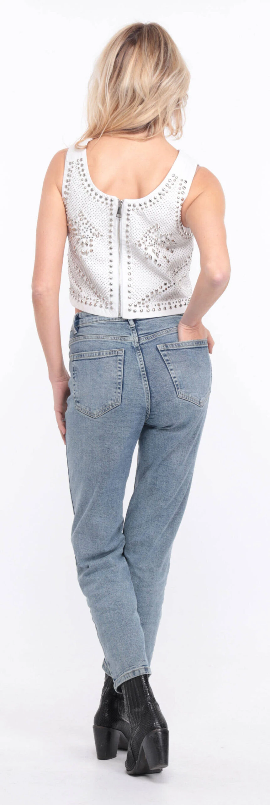 Débardeur Cuir Femme Blanc Clouté " FELINE " 10 Débardeur Cuir Femme Blanc Clouté " FELINE " – Image 10