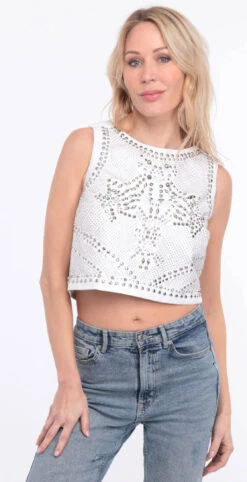 Débardeur Cuir Femme Blanc Clouté " FELINE " 37 Débardeur Cuir Femme Blanc Clouté " FELINE " -Maroquinerie hautcuirfelinablanc2 016435100 1559 04072023