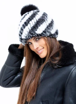 Bonnet Lapin Femme Blanc / Gris "INGRID"