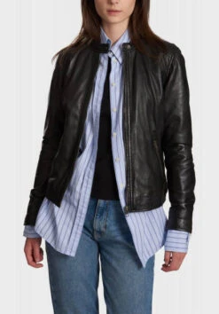 Oakwood Blouson Cuir Femme Noir " 64062 " -Maroquinerie karineref64062noirblousonacolmaoencuirveritable 030040800 1413 18012022