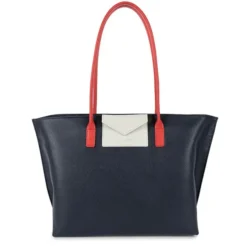 Lancaster - Grand Sac Cabas Maya - Bleu Foncé / Ivoire / Corail