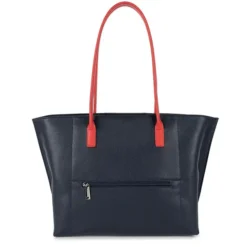 Lancaster - Grand Sac Cabas Maya - Bleu Foncé / Ivoire / Corail -Maroquinerie lancaster grand sac cabas maya bleu fonce ivoire corail 1 3