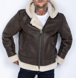 Bombardier Mouton à Capuche Homme Marron Schott "LC 1259H" -Maroquinerie lc1259hmarrondevant 039738000 1659 10102023