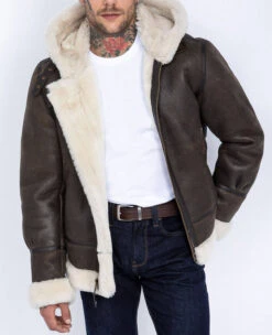 Bombardier Mouton à Capuche Homme Marron Schott "LC 1259H" -Maroquinerie lc1259hmarronuvert 008471400 1659 10102023