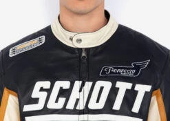 Schott Blouson Cuir Homme Agneau Navy / White " RIDER BADGE " -Maroquinerie lcriderbadge navyoffwhit 053041700 1629 18092023