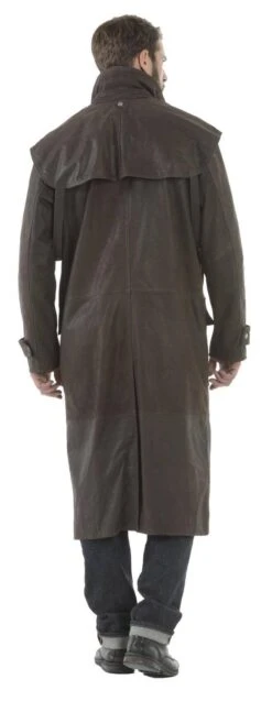 Manteau Cuir Homme Marron Aspect Nubuck Style Cache Poussière " CLINT " 7 Manteau Cuir Homme Marron Aspect Nubuck Style Cache Poussière " CLINT " -Maroquinerie manteau clint dos 008493600 1448 16052014