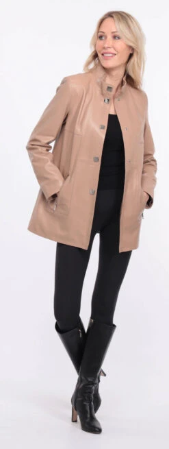 Veste Cuir Femme Agneau Beige " OLYA " 30 Veste Cuir Femme Agneau Beige " OLYA " -Maroquinerie manteau cuir olivia beige 11 083336700 1401 01072023 scaled