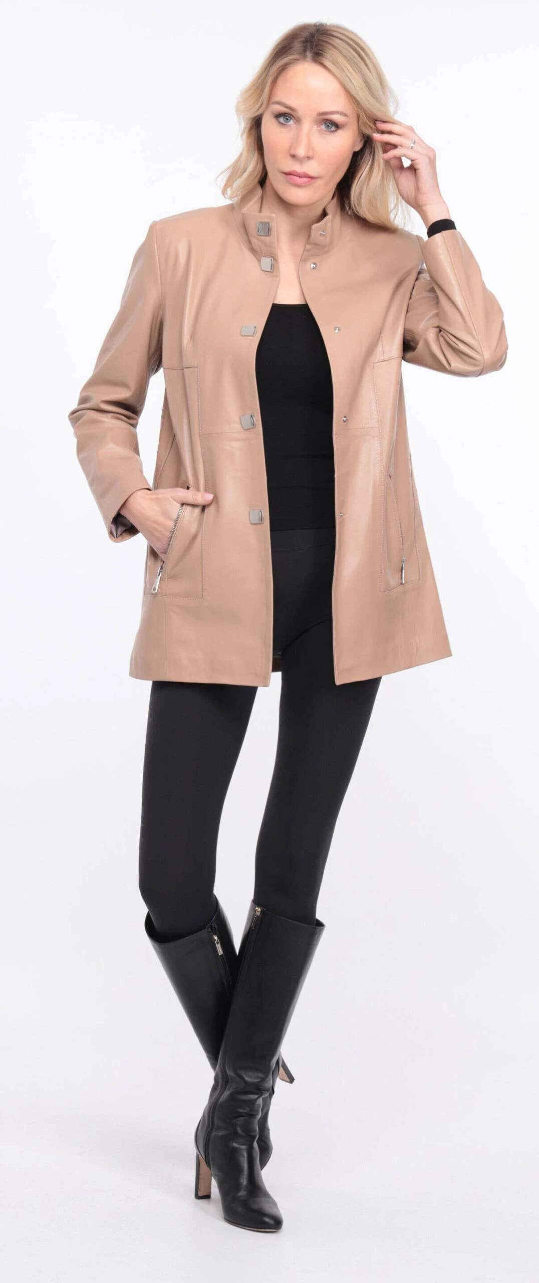 Veste Cuir Femme Agneau Beige " OLYA " 6 Veste Cuir Femme Agneau Beige " OLYA " – Image 6