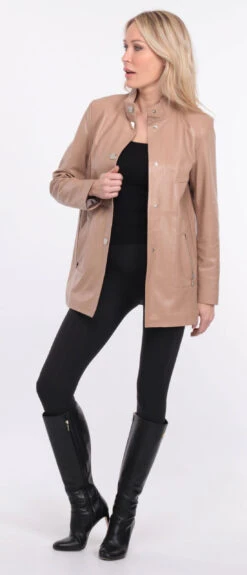 Veste Cuir Femme Agneau Beige " OLYA " 34 Veste Cuir Femme Agneau Beige " OLYA " -Maroquinerie manteau cuir olivia beige 14 065887000 1401 01072023 scaled