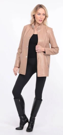Veste Cuir Femme Agneau Beige " OLYA " 22 Veste Cuir Femme Agneau Beige " OLYA " -Maroquinerie manteau cuir olivia beige 15 052962900 1401 01072023 scaled