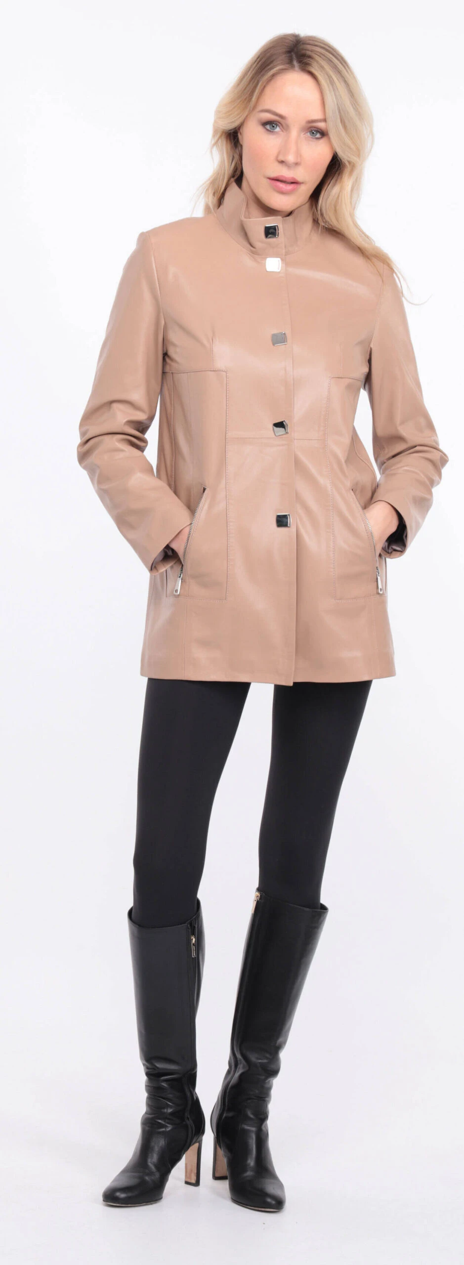 Veste Cuir Femme Agneau Beige " OLYA " 2 Veste Cuir Femme Agneau Beige " OLYA " – Image 2