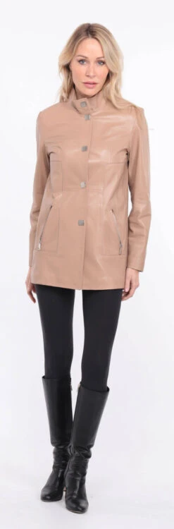 Veste Cuir Femme Agneau Beige " OLYA " 28 Veste Cuir Femme Agneau Beige " OLYA " -Maroquinerie manteau cuir olivia beige 6 052845800 1401 01072023 scaled