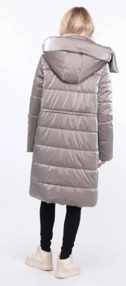 Doudoune Longue Tissu + Lapin Taupe " PAULIE " -Maroquinerie manteau pauliana taupe 14 058934600 1417 01072023 scaled