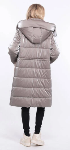 Doudoune Longue Tissu + Lapin Taupe " PAULIE " -Maroquinerie manteau pauliana taupe 15 032169000 1417 01072023 scaled