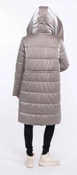 Doudoune Longue Tissu + Lapin Taupe " PAULIE " -Maroquinerie manteau pauliana taupe 17 029553400 1417 01072023 scaled