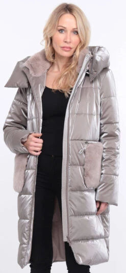 Doudoune Longue Tissu + Lapin Taupe " PAULIE " -Maroquinerie manteaupaulianataupe7 054606900 1558 04072023