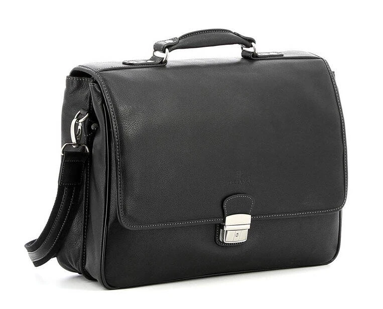 Hexagona Serviette 2 Soufflets Cuir Vachette Noir " 461352 " – Image 3