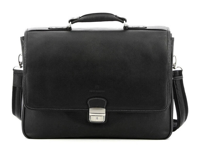 Hexagona Serviette 2 Soufflets Cuir Vachette Noir " 461352 " – Image 4