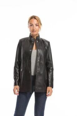 Veste Cuir Femme Agneau Noir " OLYA " -Maroquinerie oceane 18 076662500 1541 03102022