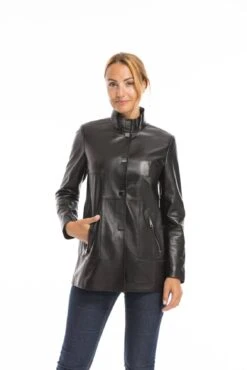 Veste Cuir Femme Agneau Noir " OLYA " -Maroquinerie oceane 6 027406800 1542 03102022