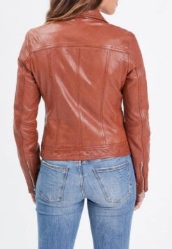 Blouson Cuir Femme Biker Agneau Cognac "PANILA"