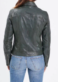 Maroquinerie 4 Blouson Cuir Femme Biker Agneau Kaki "PANILA"