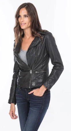 Blouson Cuir Femme Noir Oakwood Style Biker "62065"