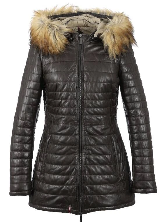 Trois Quart Cuir Femme Choco Oakwood " 63116 " 1 Trois Quart Cuir Femme Choco Oakwood " 63116 "