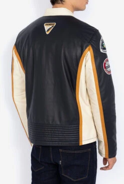 Schott Blouson Cuir Homme Agneau Navy / White " RIDER BADGE "