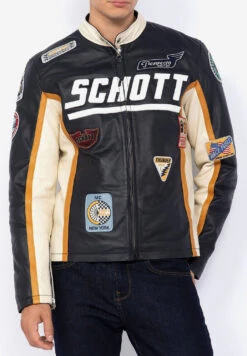 Schott Blouson Cuir Homme Agneau Navy / White " RIDER BADGE " -Maroquinerie riderbadgeface 076156300 1629 18092023