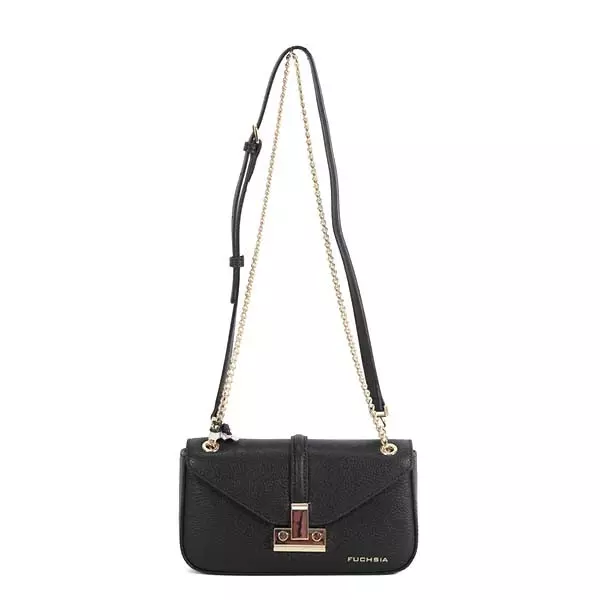 Fuchsia - Sac Bandoulière à Rabat Clotilde Noir 1 Fuchsia - Sac Bandoulière à Rabat Clotilde Noir